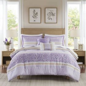 5 PCS Full/Queen Seersucker Comforter Set with Throw Pillows
