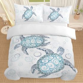 Sea Turtle Bedding Aqua Teal Blue Duvet Cover Sets Beach Turtle Bed Sets Ocean 3 Piece Turtle Themed Comforter Cover with 2 Pillowcases Full Size