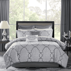 12 Piece Comforter Set With Cotton Bed Sheets Silver Cal King (Color: Silver)