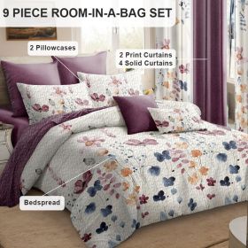 9 Piece in a Bag Thick Touch Bed Cover Curtain Set, Upgraded Luxury Bedspread Set, Bamboo microfiber All Season Bedding-Set For Home, RV Beding (Color: purple, size: Queen)