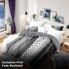 3 Piece Soft All-Season Washed Microfiber And Viscose Comforter Set,Queen/King/Calking Bedding Set With Bedspread & Pillowcases, Print, Flowerd (Color: grey boho, size: CALKING)